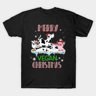 Cute Animals Merry Vegan Christmas T-Shirt